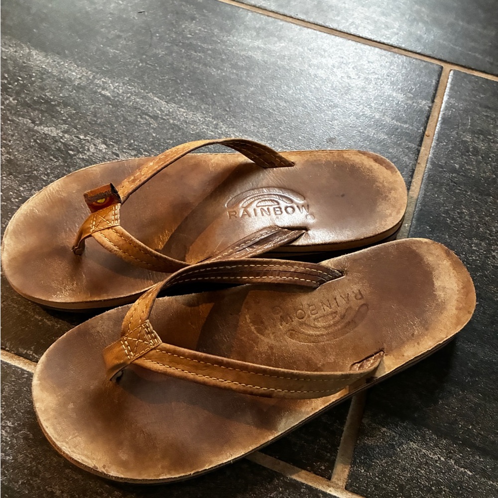 Rainbow Tan Leather Sandals-thin strap